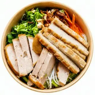 Hình ảnh Bún trộn nem nướng + chả lụa
