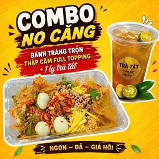 Hình ảnh Combo no căng: 1 bánh tráng trộn thập cẩm full topping có thịt bằm - 1 ly trà tắc. 