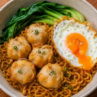 Hình ảnh Mì trộn há cảo + Ốp la
