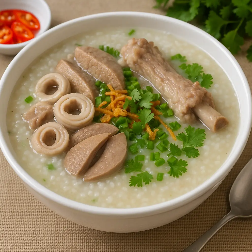 Hình ảnh cháo lòng sườn heo + 1 giò chéo quảy 