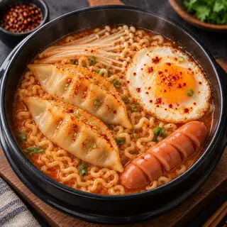 Hình ảnh Mì cay Mandu + trứng + xúc xích