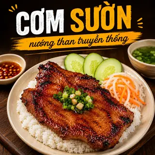 Hình ảnh Cơm sườn nướng than truyền thống 