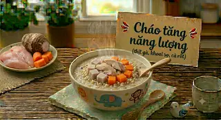 Hình ảnh Cháo tăng năng lượng - thịt gà + khoai sọ + cà rốt
