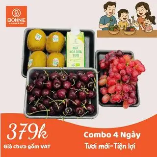 Hình ảnh Combo 4 ngày (Kiwi xanh NZL, Mật hoa dừa tươi, Cherry đỏ Mỹ & nho đỏ)