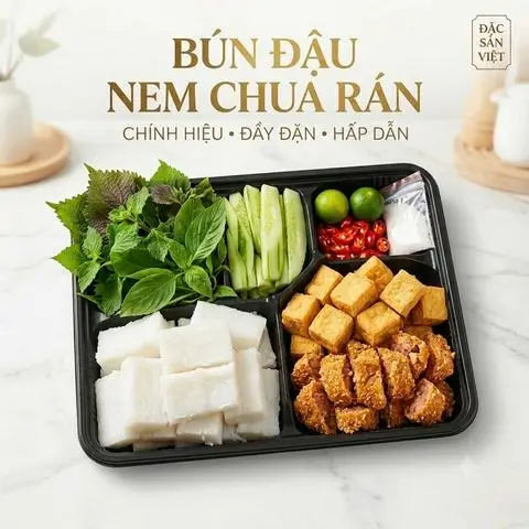 Hình ảnh [ Sốt Dẻo] Bún Đậu - Nem Chua Rán Phố cổ + 1 Nước Tuỳ chọn