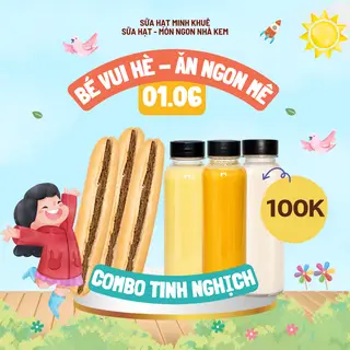 Hình ảnh Combo Tinh Nghịch (3 Bánh mì que + 1 Sữa đậu nành - hạt điều 300ml + 1 Sữa bí đỏ 300ml + 1 Sữa bắp 300ml)