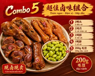 Hình ảnh Combo5( 2鸭头, 2 鸡爪, 2 鸡胗1 鸭脖200g 毛豆- 2đầu vịt,2chân vịt,2 mề,1cổ,200g đậu