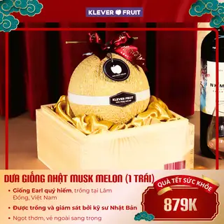 Hình ảnh [TẾT 2026] Hộp Gỗ Vuông Dưa Giống Nhật Musk Melon Cao Cấp Size S ~1.3kg/quả - Japanese Variety Musk Melon - Klever Fruit