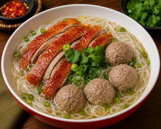Hình ảnh Bún râu rồng vịt quay - bò viên龙须粉烤鸭+牛肉丸