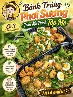 Hình ảnh Bánh tráng phơi sương trộn mỡ hành tóp mỡ