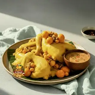 Hình ảnh  Gà Ủ Muối Hoa Tiêu Nguyên Con Ôm Trứng ( Không Chặt ) + Kèm 4 Hũ Sốt Chấm Muối Hoa Tiêu 