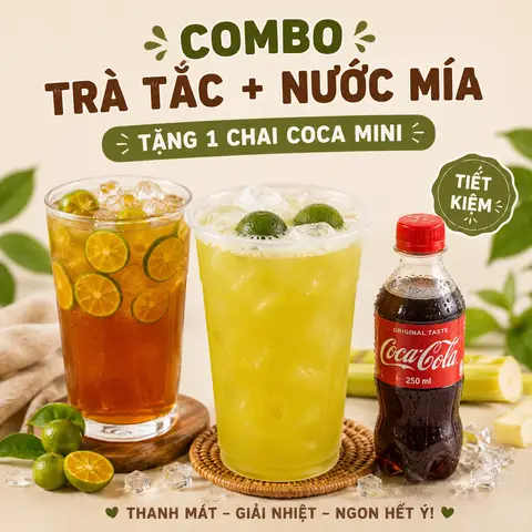 Hình ảnh Combo : 1 trà tắc + 1 nước mía + 1 cocamini + 1 ly đá 800ml