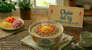 Hình ảnh Cháo bổ tỳ - thịt bằm + kê nếp + cà rốt