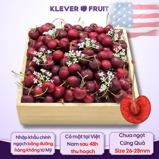 Hình ảnh Cherry Đỏ Mỹ - Khay gỗ vuông 3.91kg - USA Cherries Size 10 Row (26-28mm) - Klever Fruit (Size XL)