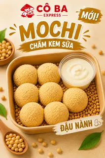 Hình ảnh bánh mochi chấm kem sữa - vị đậu nành