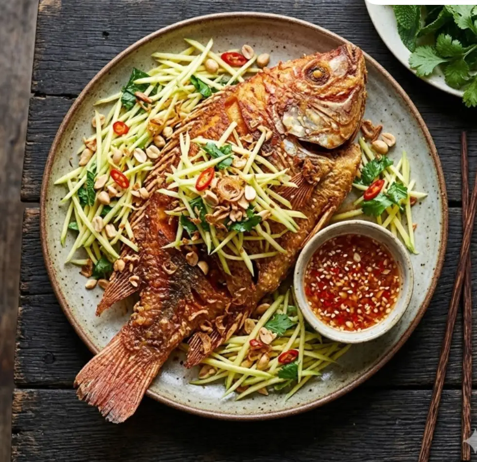 Hình ảnh Cá diêu hồng chiên - xoài bằm