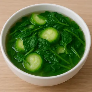 Hình ảnh canh mồng tơi ,mướp , nấm kim châm 