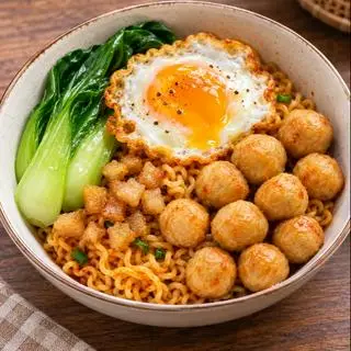 Hình ảnh Mì trộn cá viên - ốp la