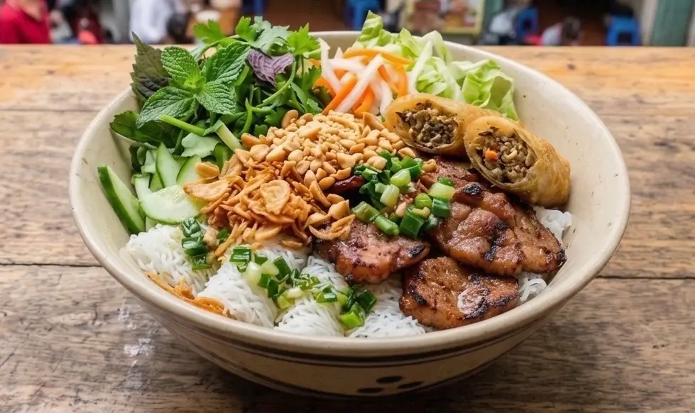 Hình ảnh Bánh Hỏi Thịt Nướng Đầy Đủ (thịt, chả giò)