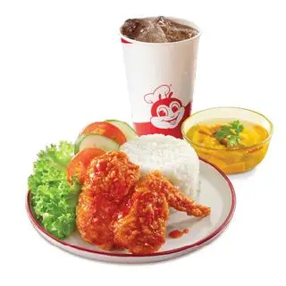 Hình ảnh 1 Cơm gà sốt cay + 1 Súp bí đỏ + 1 Nước ngọt lớn.
