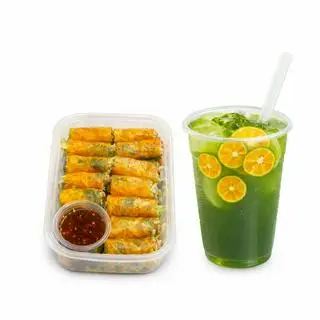 Hình ảnh Combo bánh tráng cuộn - trà tắc thái xanh