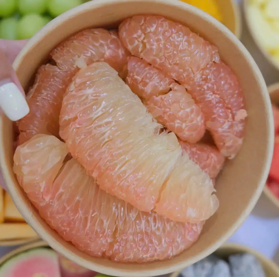 Hình ảnh Box bưởi da xanh ruột hồng 500gr, mọng nước ngọt chua rôn rốt 