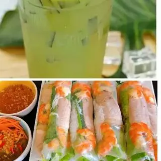 Hình ảnh Combo 4 cuốn tôm thịt (chấm tương)+1 trà sữa thái xanh (ly 700ml)