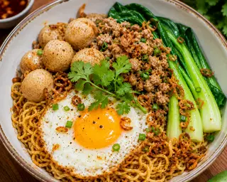 Hình ảnh Mì trộn trứng viên thịt bằm 