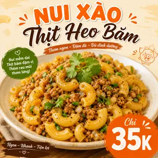 Hình ảnh Nui xào thịt heo bằm + rau cải 