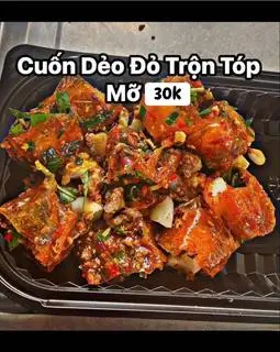 Hình ảnh bánh tráng đỏ cuốn trộn tóp mỡ 