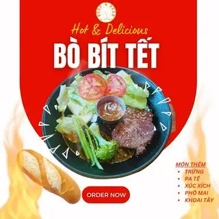 Hình ảnh Bò bít tết + bánh mì - Beef steak + bread