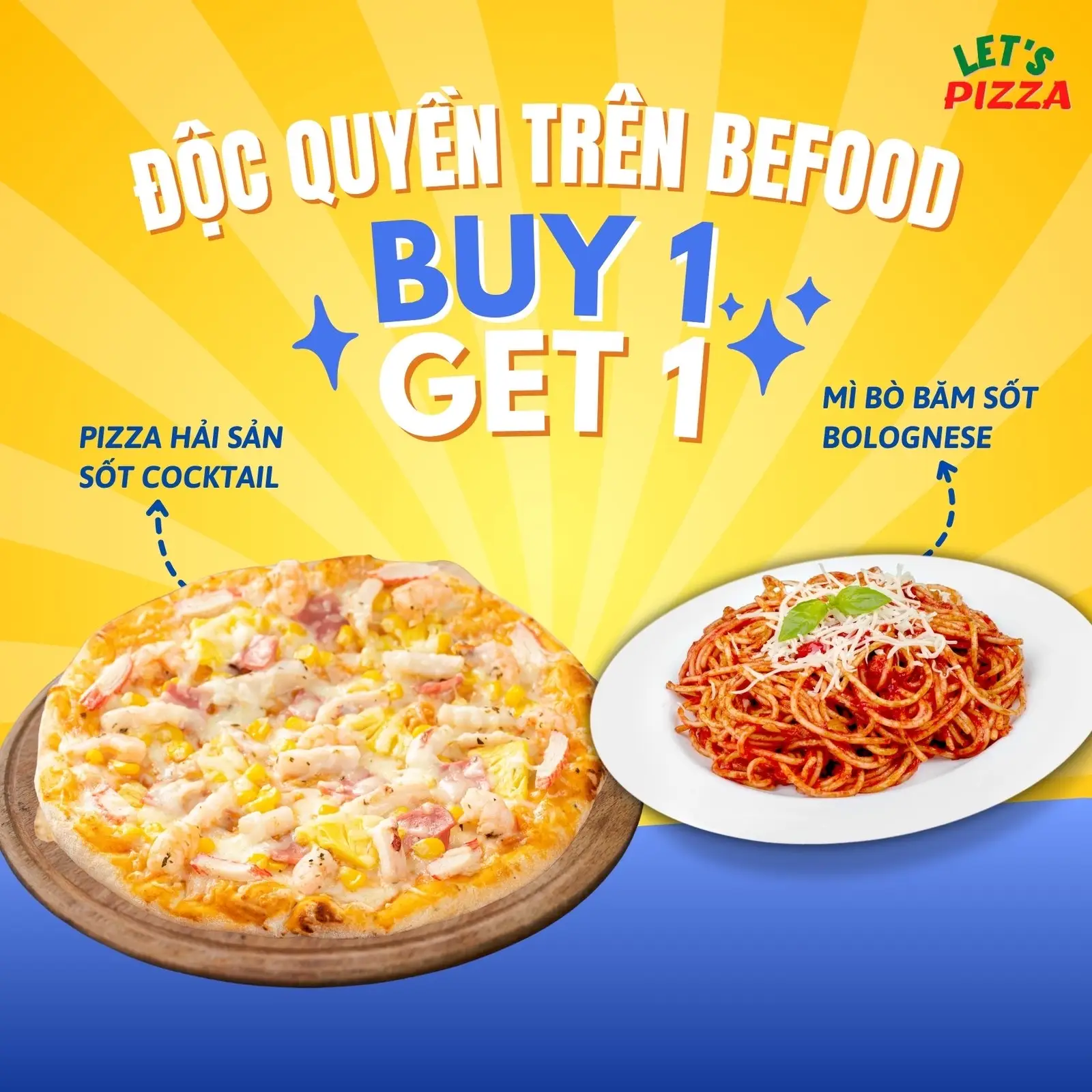 Hình ảnh MUA 1 TẶNG 1:Mua 1 Pizza Hải sản Sốt Cocktail- Size 26cm TẶNG NGAY 1 Mì Bò băm Sốt Bolognese