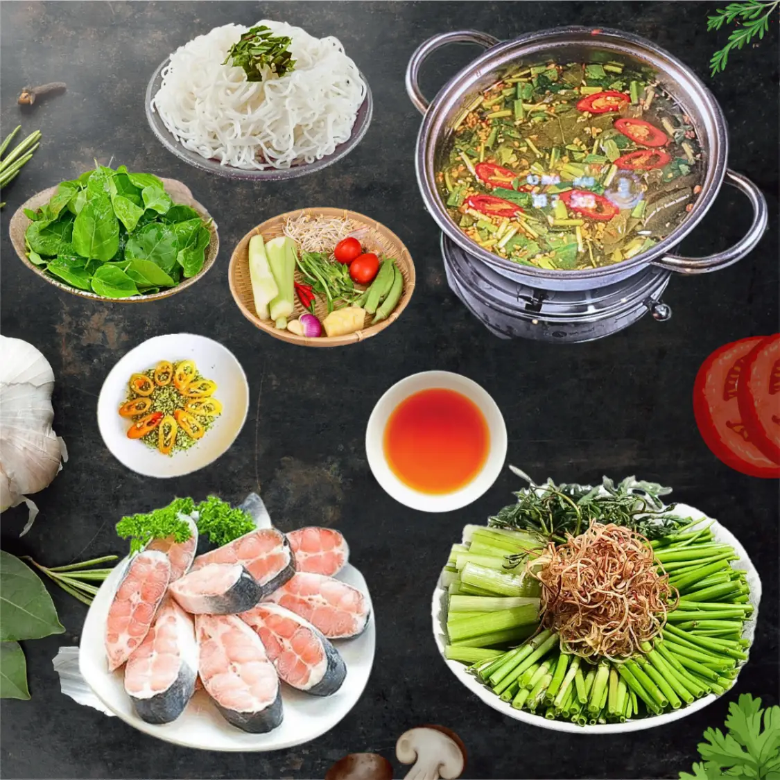 Hình ảnh Lẩu cá bông lau nấu lá giang, đậu bắp, bạc hà