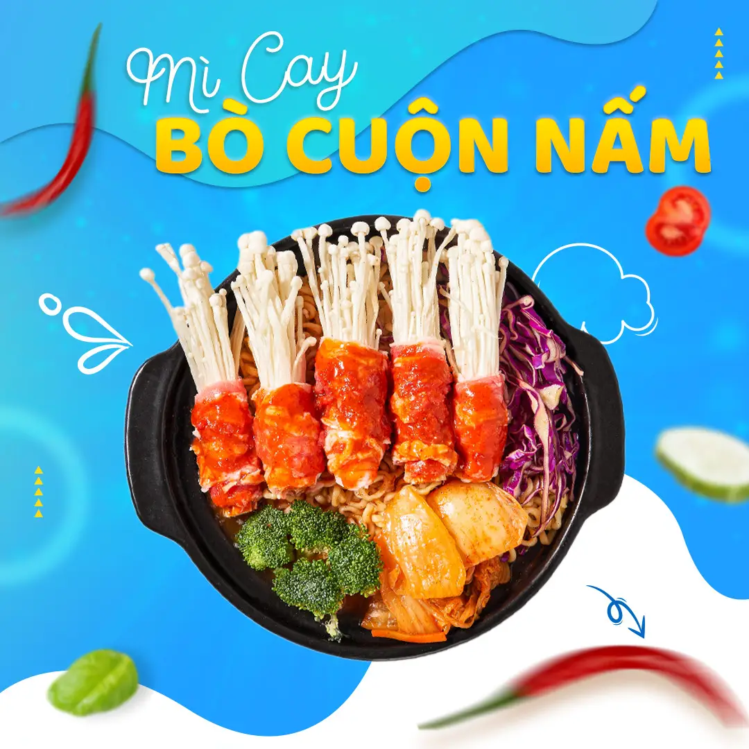Hình ảnh Mì Cay Bò Cuộn Nấm