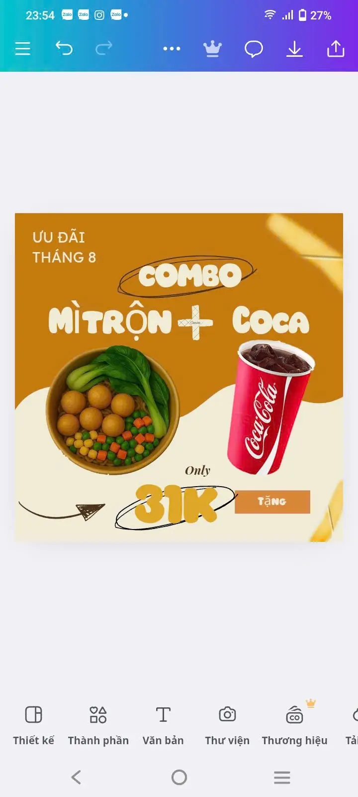 Hình ảnh  combo mì trộn cá viên tặng coca cola