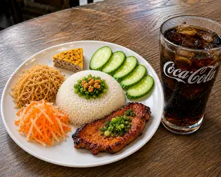 Hình ảnh No say:  1 cơm tấm sườn bì chả + 1 nước ngọt