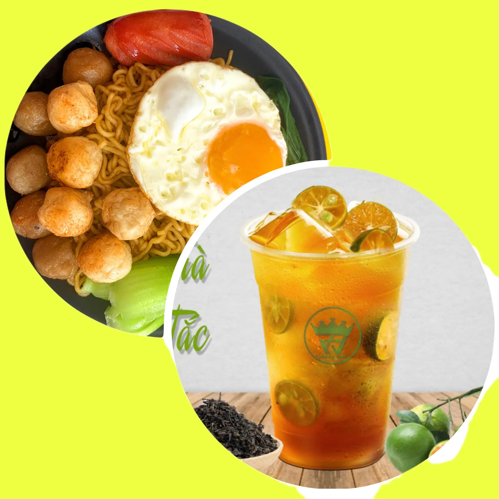 Hình ảnh Combo mì trộn thập cẩm + trà tắc lớn