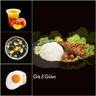 Hình ảnh Cơm Gà Giòn+Trứng+Canh Rong Biển+Trà Đào