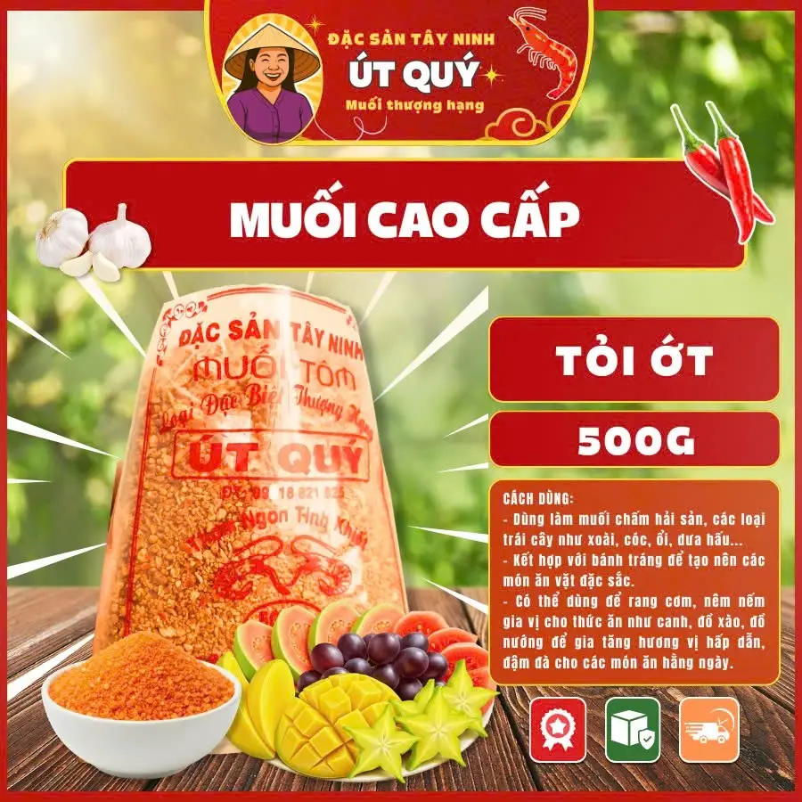 Hình ảnh Muối Tây Ninh Út Quý Tỏi Ớt Ăn Chay 500G