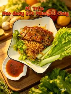 Hình ảnh Mì trộn - heo quay sốt mắm tỏi chay