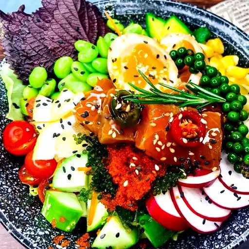 Hình ảnh ( 568,5 Calories )Bowl cá Hồi & Trứng ngâm tương