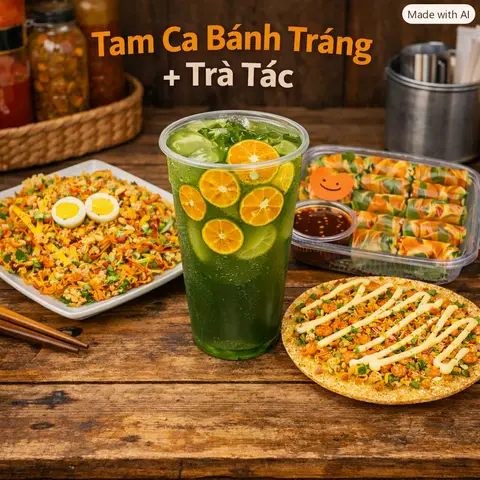 Hình ảnh Combo tam ca bánh tráng + Trà tắc thái xanh