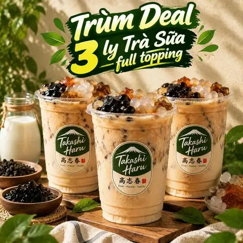Hình ảnh Combo 3 ly trà sữa Haru Heathy - full topping