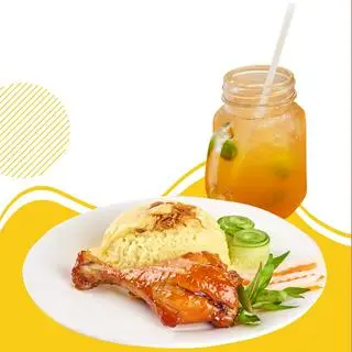 Hình ảnh Combo cơm gà nướng - trà đào tắc