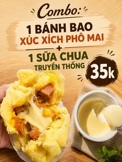Hình ảnh Combo 1 bánh bao xúc xích phô mai + 1 sữa chua truyền thống