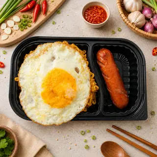 Hình ảnh Mì trộn trứng ốp la - xúc xích