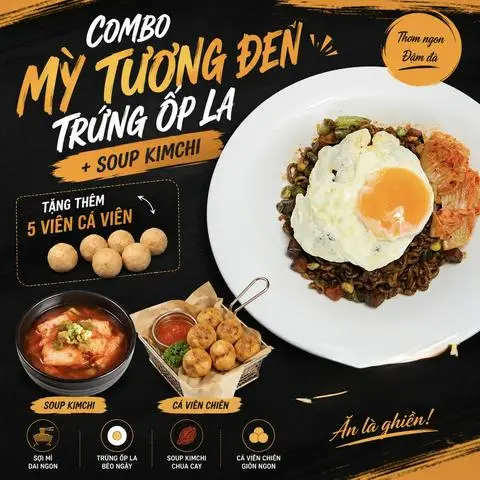 Hình ảnh Combo 1 -Mỳ tương đen trứng+ soup kimchi( Tặng 5v cá viên chiên)