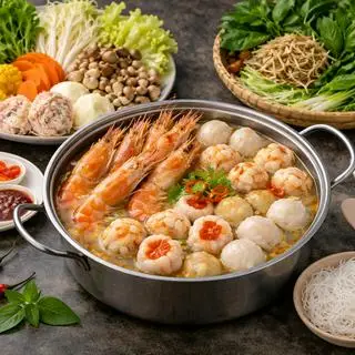 Hình ảnh lẩu tôm chả 