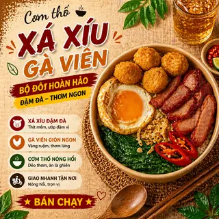Hình ảnh Cơm thố thập cẩm (Xá xíu, gà chiên, trứng ốp la)