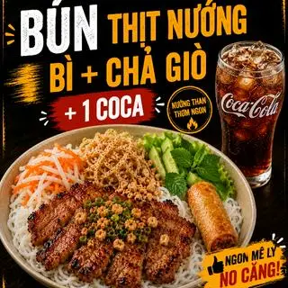 Hình ảnh Combo Bún xiên thịt nướng than truyền thống+ bì + chả + 1 Coca
